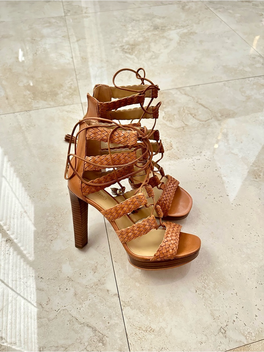 Michael Kors Cognac Braided Lace-Up Platform High Heels